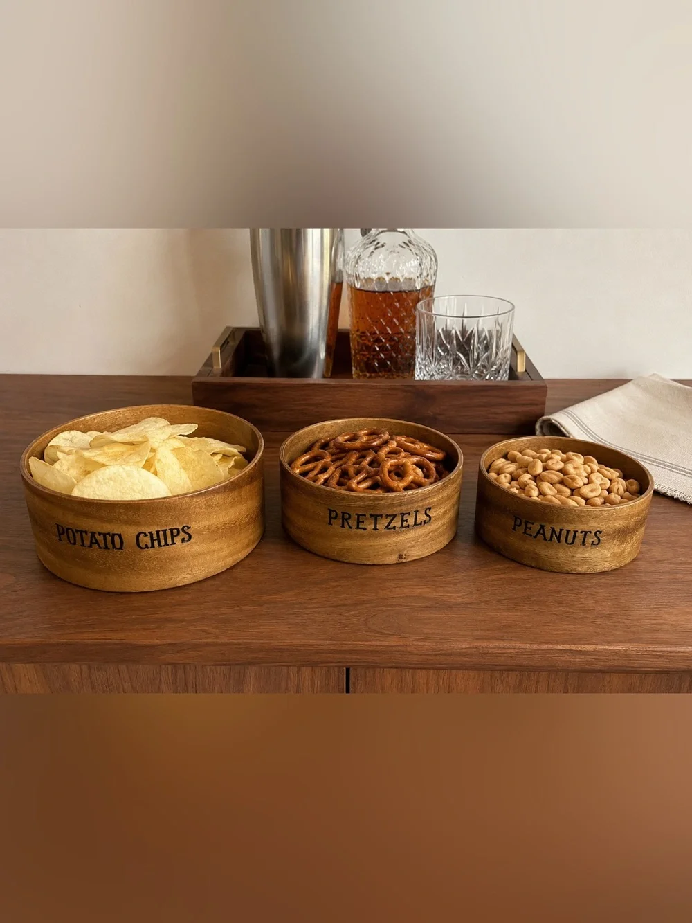 Vintage Wooden Nesting Snack Bowl Set Made in Japan